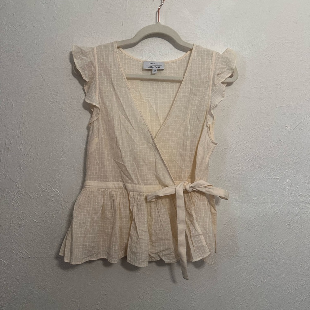 & Other Stories Cream Ruffle Wrap Blouse